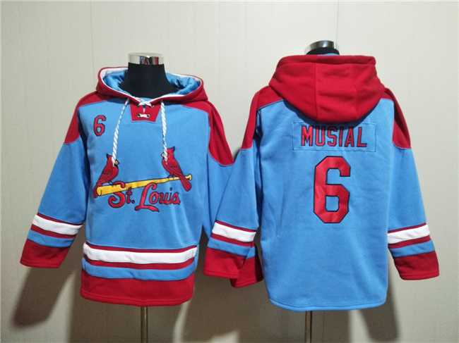 Men's St.Louis Cardinals #6 Stan Musial Blue Ageless Must-Have Lace-Up Pullover Hoodie,We sell and wholesale Men's St.Louis Cardinals #6 Stan Musial Blue Ageless Must-Have Lace-Up Pullover Hoodie on line form chian!